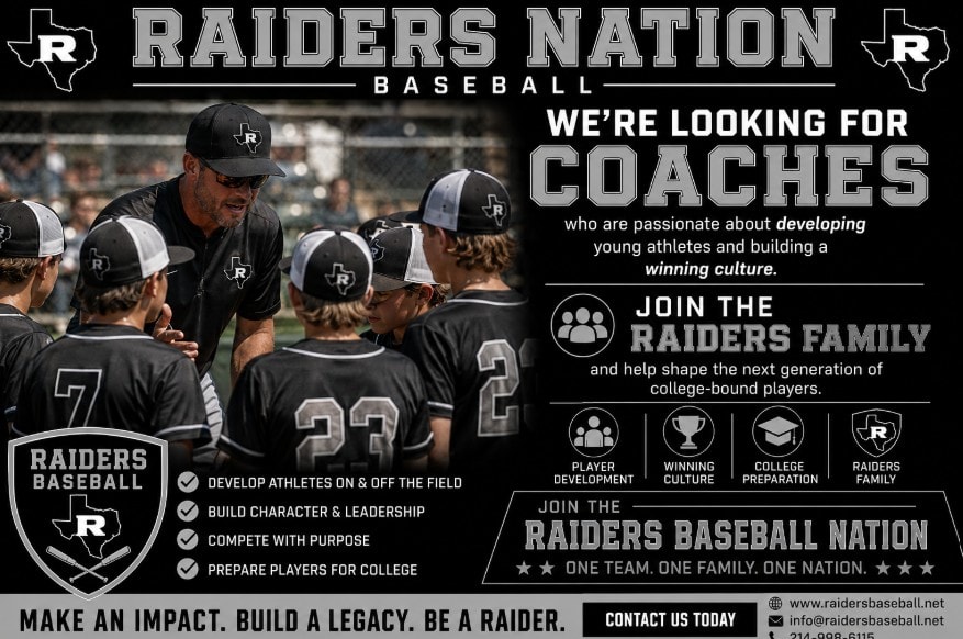 Raiders Baseball — black and white baseball with Raiders R logo