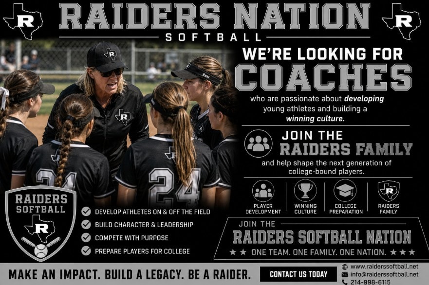 Raiders Softball — yellow softball with Raiders R logo